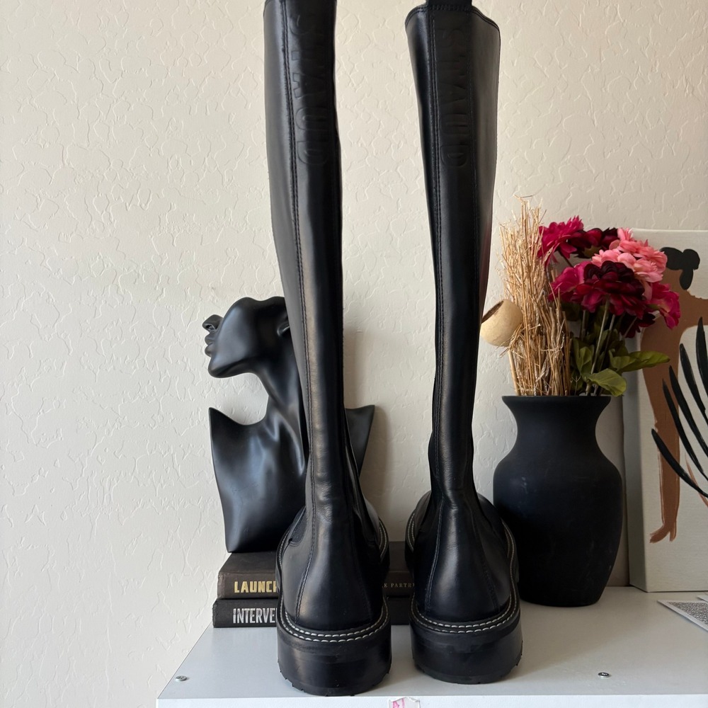 Staud Dutch Tall Black Leather Riding Chelsea Lug Sole Boots Size 38 - Picture 7 of 10